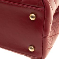 Pre Owned Chanel Red Chevron Quilted Leather Small Coco Top Handle Bag