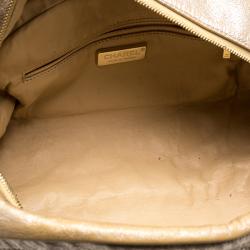 Pre Owned Chanel Metallic Gold Leather Medium Chain Trim Luxe Ligne Bowler Boston Bag