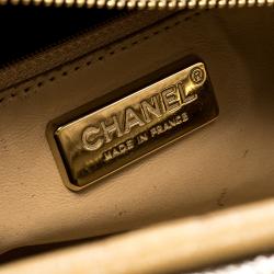 Pre Owned Chanel Metallic Gold Leather Medium Chain Trim Luxe Ligne Bowler Boston Bag