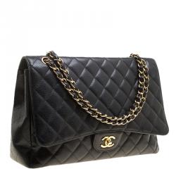 Pre Owned حقيبة شانيل ماكسي كلاسيك بقلاب واحد جلد مبطن سوداء
