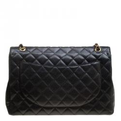 Pre Owned حقيبة شانيل ماكسي كلاسيك بقلاب واحد جلد مبطن سوداء