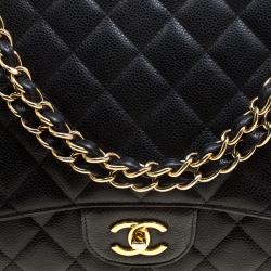 Pre Owned حقيبة شانيل ماكسي كلاسيك بقلاب واحد جلد مبطن سوداء