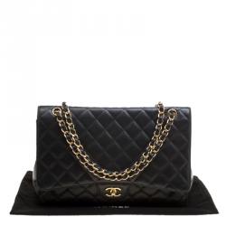 Pre Owned حقيبة شانيل ماكسي كلاسيك بقلاب واحد جلد مبطن سوداء