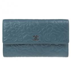 Chanel Blue Lambskin Camellia Flap Wallet