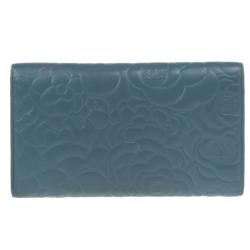 Chanel Blue Lambskin Camellia Flap Wallet