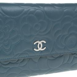 Chanel Blue Lambskin Camellia Flap Wallet