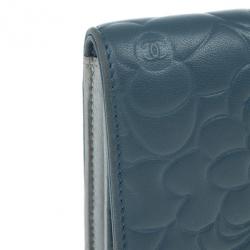 Chanel Blue Lambskin Camellia Flap Wallet