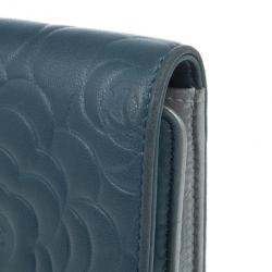 Chanel Blue Lambskin Camellia Flap Wallet