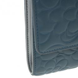 Chanel Blue Lambskin Camellia Flap Wallet