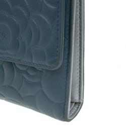 Chanel Blue Lambskin Camellia Flap Wallet