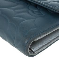 Chanel Blue Lambskin Camellia Flap Wallet