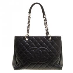 Pre Owned Chanel Black Quilted Caviar Leather Grand Shopping Tote