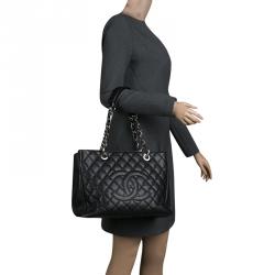 Pre Owned Chanel Black Quilted Caviar Leather Grand Shopping Tote