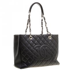 Pre Owned Chanel Black Quilted Caviar Leather Grand Shopping Tote