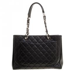 Pre Owned Chanel Black Quilted Caviar Leather Grand Shopping Tote