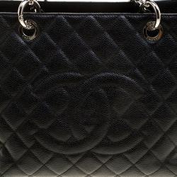 Pre Owned Chanel Black Quilted Caviar Leather Grand Shopping Tote