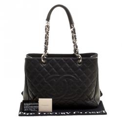 Pre Owned Chanel Black Quilted Caviar Leather Grand Shopping Tote