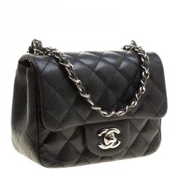 Pre Owned Chanel Black Quilted Leather Mini Square Classic Flap Bag
