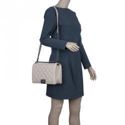 مملوكة مسبقًا Chanel Beige Leather Large Quilted Stitched Boy Bag