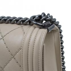 مملوكة مسبقًا Chanel Beige Leather Large Quilted Stitched Boy Bag