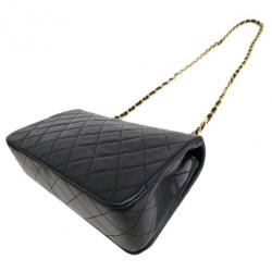 Pre Owned Chanel Black Lambskin Single Flap Shoulder Bag