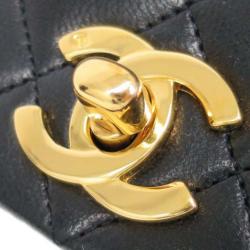 Pre Owned Chanel Black Lambskin Single Flap Shoulder Bag