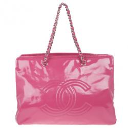 Pre Owned Chanel Fuschia Pink Patent Leather CC Logo Shopping Tote