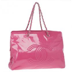 Pre Owned Chanel Fuschia Pink Patent Leather CC Logo Shopping Tote