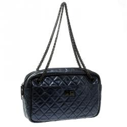Pre Owned Chanel Metallic Blue Quilted Leather Medium Reissue Camera Bag