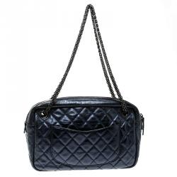 Pre Owned Chanel Metallic Blue Quilted Leather Medium Reissue Camera Bag