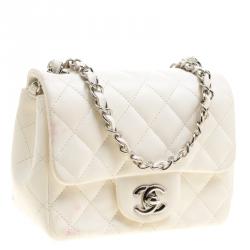 Pre Owned Chanel White Quilted Leather Mini Classic Single Flap Bag