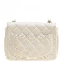 Pre Owned Chanel White Quilted Leather Mini Classic Single Flap Bag