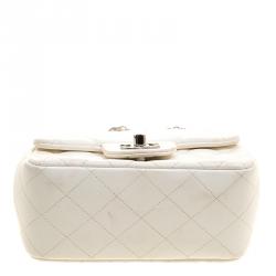 Pre Owned Chanel White Quilted Leather Mini Classic Single Flap Bag
