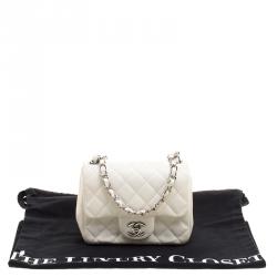 Pre Owned Chanel White Quilted Leather Mini Classic Single Flap Bag