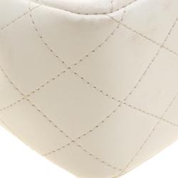 Pre Owned Chanel White Quilted Leather Mini Classic Single Flap Bag