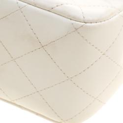 Pre Owned Chanel White Quilted Leather Mini Classic Single Flap Bag