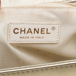 Pre Owned Chanel Light Gold Perforated Leather New Medium Boy Bag
