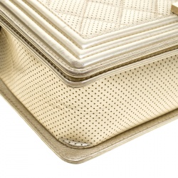 Pre Owned Chanel Light Gold Perforated Leather New Medium Boy Bag