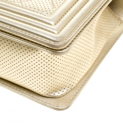 Pre Owned Chanel Light Gold Perforated Leather New Medium Boy Bag