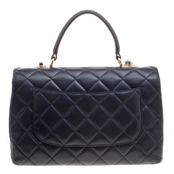 Pre Owned Chanel Navy Blue Quilted Leather Medium Flap Top Handle Bag