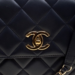 Pre Owned Chanel Navy Blue Quilted Leather Medium Flap Top Handle Bag