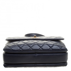 Pre Owned Chanel Navy Blue Quilted Leather Medium Flap Top Handle Bag