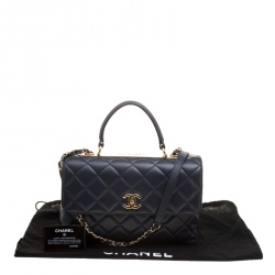 Pre Owned Chanel Navy Blue Quilted Leather Medium Flap Top Handle Bag