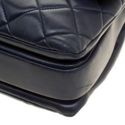 Pre Owned Chanel Navy Blue Quilted Leather Medium Flap Top Handle Bag