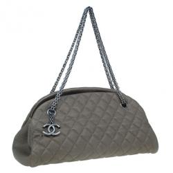 Pre Owned Chanel Olive Green Quilted Caviar Just Mademoiselle Bowling Bag