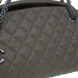 Pre Owned Chanel Olive Green Quilted Caviar Just Mademoiselle Bowling Bag