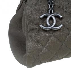 Pre Owned Chanel Olive Green Quilted Caviar Just Mademoiselle Bowling Bag