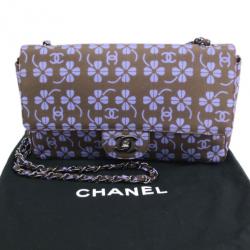 مملوكة مسبقًا Chanel Brown Nylon Four Leave Clover Single Flap Shoulder Bag