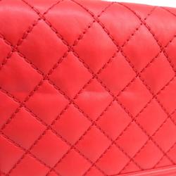 Pre Owned Chanel Red Lambskin Shoulder Boy Bag