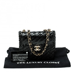 Pre Owned Chanel Black Glazed Wicker Mini Vintage Flap Bag